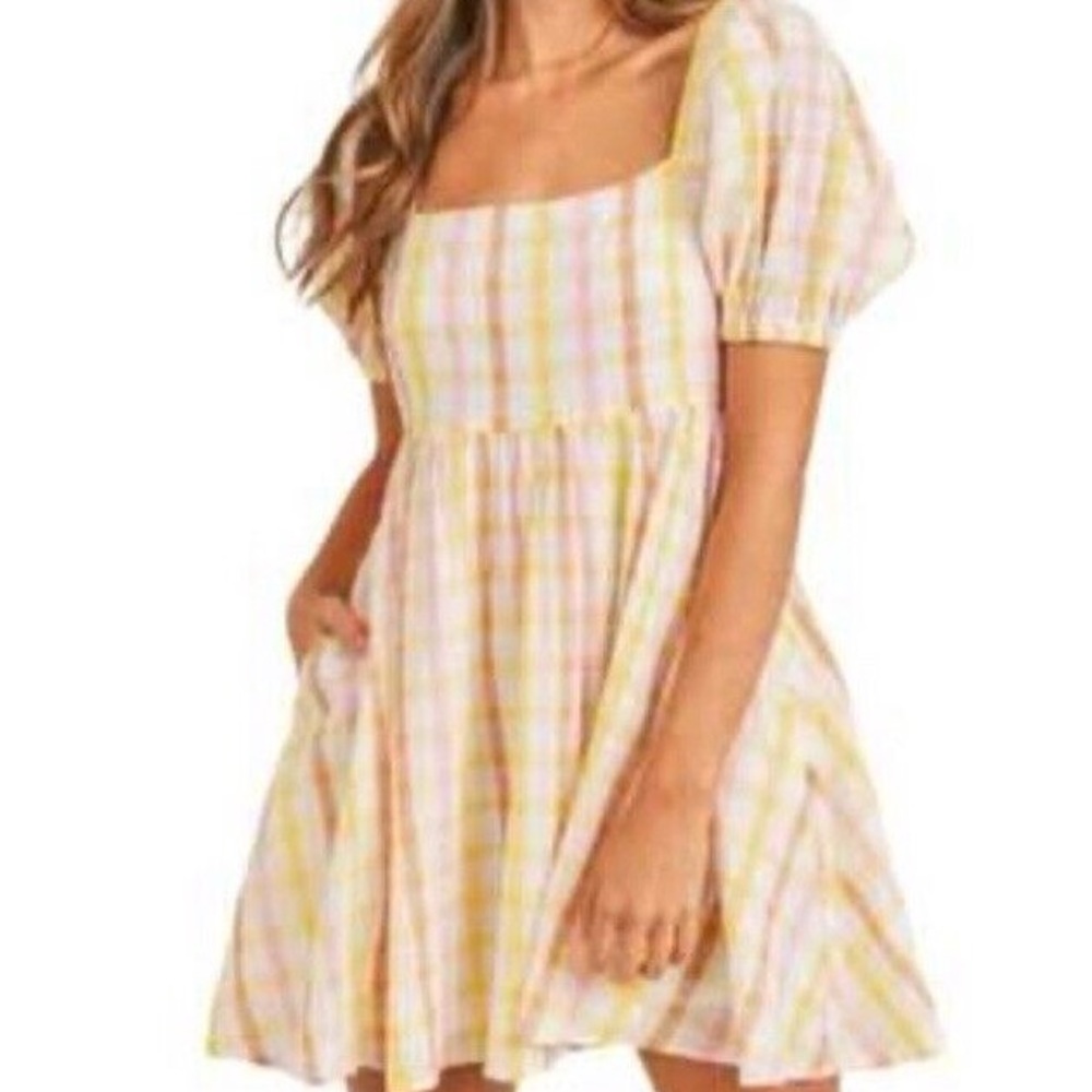 NEW MABLE pink buttercream plaid babydoll dress, size medium